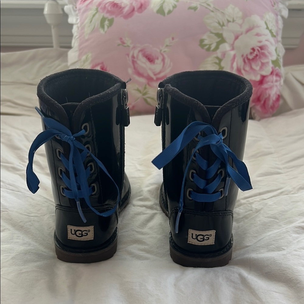 UGG Kids Black Boots with Blue Laces